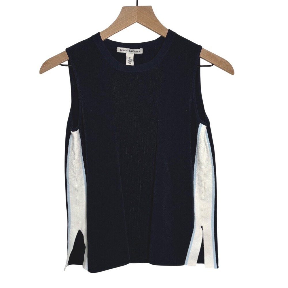 Autumn Cashmere Navy Blue Colorblock Ribbed Sleeveless Knit Top Shell XS